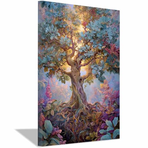 WUFIEA Baum des Lebens Modern Leinwandbild Bunter Geisterbaum Wohnzimmer Schlafzimmer Wandbild(Mehrfarbige)-20x30cm Gerahmt von WUFIEA