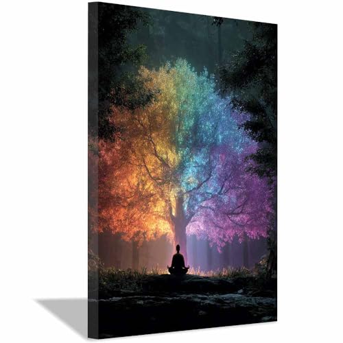 WUFIEA Baum des Lebens Modern Leinwandbild Bunter Lichtbaum Wohnzimmer Schlafzimmer Wandbild(Mehrfarbige)-40x60cm Gerahmt von WUFIEA