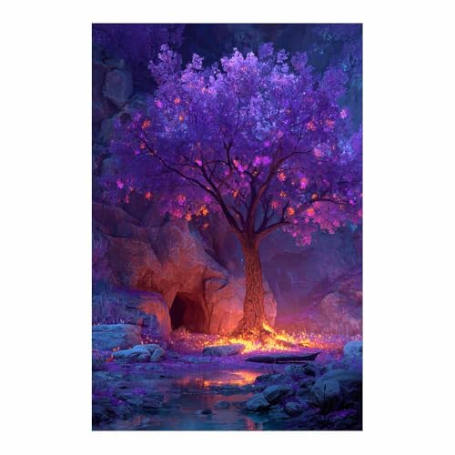 WUFIEA Baum des Lebens Modern Leinwandbild Flammenwurzelbaum Wohnzimmer Schlafzimmer Wandbild(Lila)-20x30cm Ungerahmt von WUFIEA