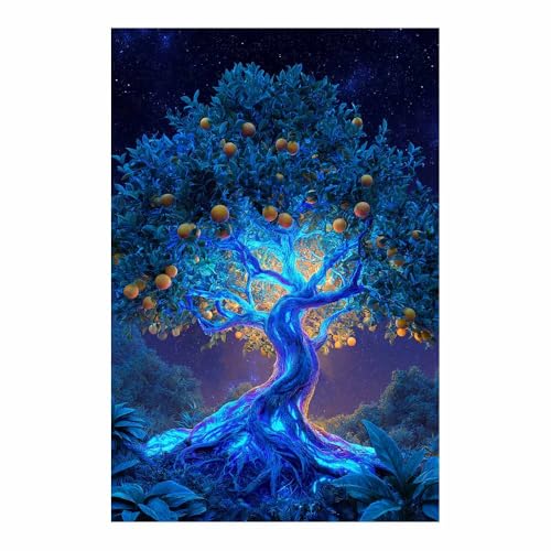 WUFIEA Baum des Lebens Modern Leinwandbild Fluoreszierender Orangenbaum Wohnzimmer Schlafzimmer Wandbild(Blau)-20x30cm Ungerahmt von WUFIEA
