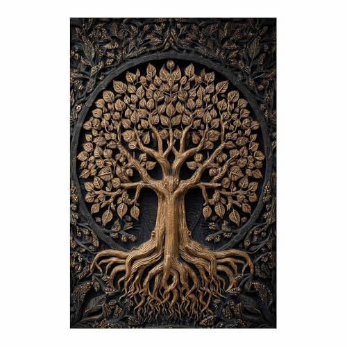WUFIEA Baum des Lebens Modern Leinwandbild Geschnitzter Baum Wohnzimmer Schlafzimmer Wandbild(Schokolade Braun)-60x90cm Ungerahmt von WUFIEA