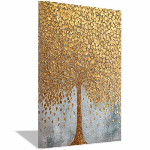 WUFIEA Baum des Lebens Modern Leinwandbild Goldblattbaum Wohnzimmer Schlafzimmer Wandbild(Champagnerfarbe)-20x30cm Gerahmt von WUFIEA