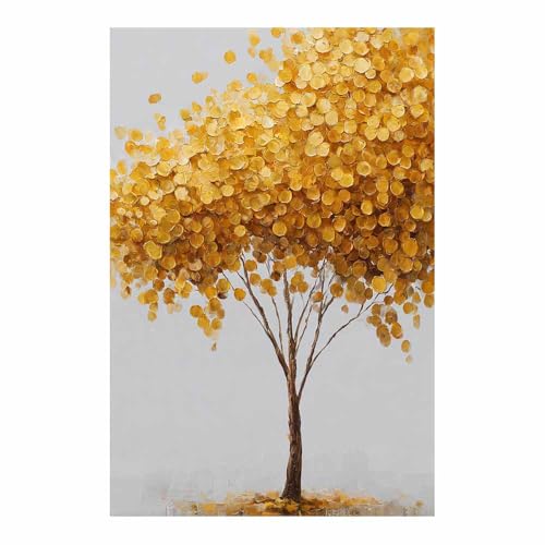 WUFIEA Baum des Lebens Modern Leinwandbild Goldener Baum Wohnzimmer Schlafzimmer Wandbild(Gelb)-60x90cm Ungerahmt von WUFIEA