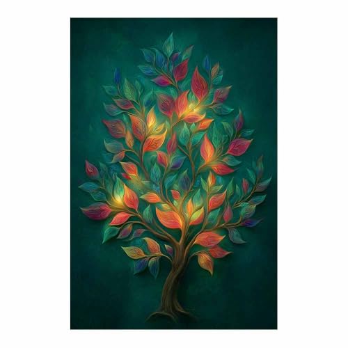 WUFIEA Baum des Lebens Modern Leinwandbild Illusionsblattbaum Wohnzimmer Schlafzimmer Wandbild(Mehrfarbige)-60x90cm Ungerahmt von WUFIEA