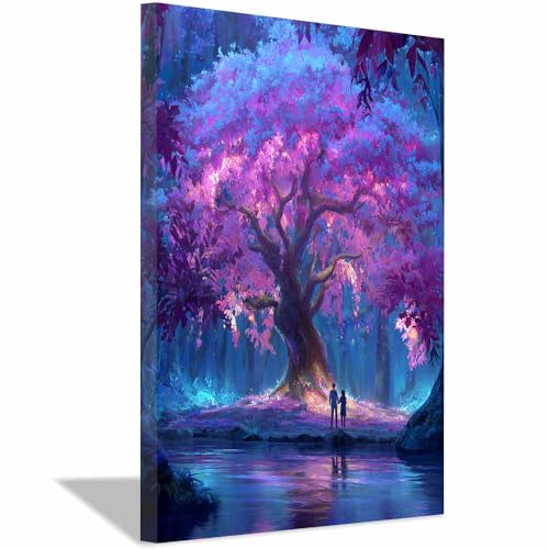 WUFIEA Baum des Lebens Modern Leinwandbild Illusionskirschbaum Wohnzimmer Schlafzimmer Wandbild(Violett)-20x30cm Gerahmt von WUFIEA