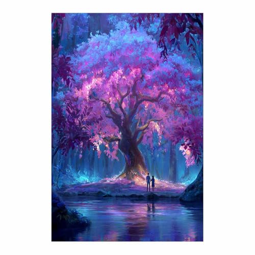 WUFIEA Baum des Lebens Modern Leinwandbild Illusionskirschbaum Wohnzimmer Schlafzimmer Wandbild(Violett)-70x100cm Ungerahmt von WUFIEA