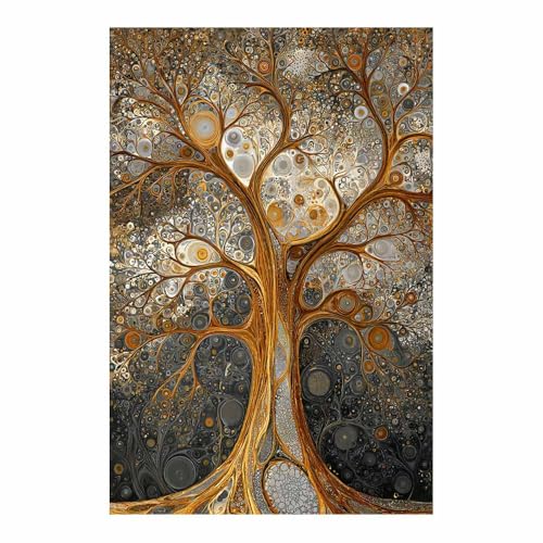 WUFIEA Baum des Lebens Modern Leinwandbild Illusionsmusterbaum Wohnzimmer Schlafzimmer Wandbild(Braun)-70x100cm Ungerahmt von WUFIEA