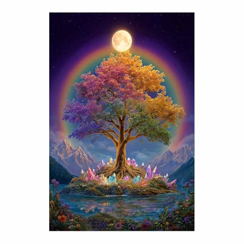 WUFIEA Baum des Lebens Modern Leinwandbild Kristallmondbaum Wohnzimmer Schlafzimmer Wandbild(Braun)-60x80cm Ungerahmt von WUFIEA