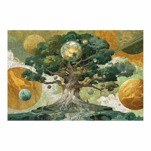 WUFIEA Baum des Lebens Modern Leinwandbild Planetenbaum Wohnzimmer Schlafzimmer Wandbild(Grün)-60x90cm Ungerahmt von WUFIEA