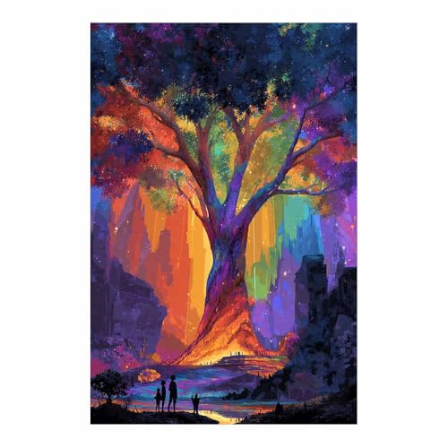 WUFIEA Baum des Lebens Modern Leinwandbild Regenbogenbaum Wohnzimmer Schlafzimmer Wandbild(Violett)-60x90cm Ungerahmt von WUFIEA