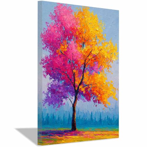 WUFIEA Baum des Lebens Modern Leinwandbild Rosa Orangenbaum Wohnzimmer Schlafzimmer Wandbild(Rosenrot)-60x80cm Gerahmt von WUFIEA