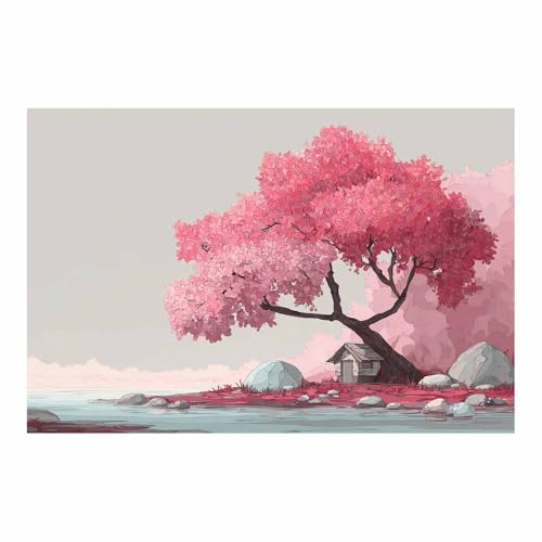 WUFIEA Baum des Lebens Modern Leinwandbild Rosa blühender Baum Wohnzimmer Schlafzimmer Wandbild(Rosa)-60x80cm Ungerahmt von WUFIEA
