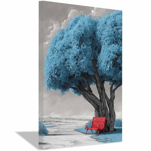 WUFIEA Baum des Lebens Modern Leinwandbild Roter Stuhlbaum Wohnzimmer Schlafzimmer Wandbild(Dunkelgrau)-60x90cm Gerahmt von WUFIEA