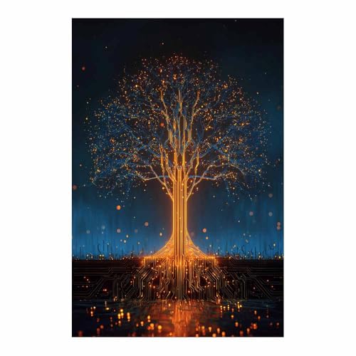 WUFIEA Baum des Lebens Modern Leinwandbild Schaltkreisbaum Wohnzimmer Schlafzimmer Wandbild(Orange)-40x60cm Ungerahmt von WUFIEA