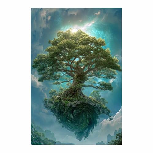 WUFIEA Baum des Lebens Modern Leinwandbild Schwebender Baum Wohnzimmer Schlafzimmer Wandbild(Grün)-60x90cm Ungerahmt von WUFIEA