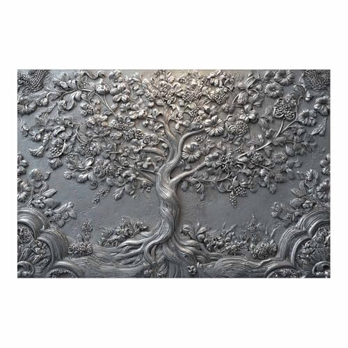 WUFIEA Baum des Lebens Modern Leinwandbild Silberner Skulpturenbaum Wohnzimmer Schlafzimmer Wandbild(Silber)-60x80cm Ungerahmt von WUFIEA