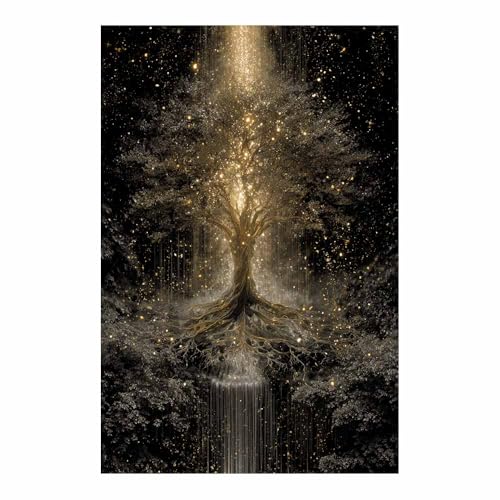 WUFIEA Baum des Lebens Modern Leinwandbild Silberner Wasserfallbaum Wohnzimmer Schlafzimmer Wandbild(Champagnerfarbe)-20x30cm Ungerahmt von WUFIEA