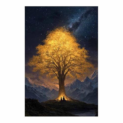 WUFIEA Baum des Lebens Modern Leinwandbild Sternenlichtbaum Wohnzimmer Schlafzimmer Wandbild(Gelb)-20x30cm Ungerahmt von WUFIEA