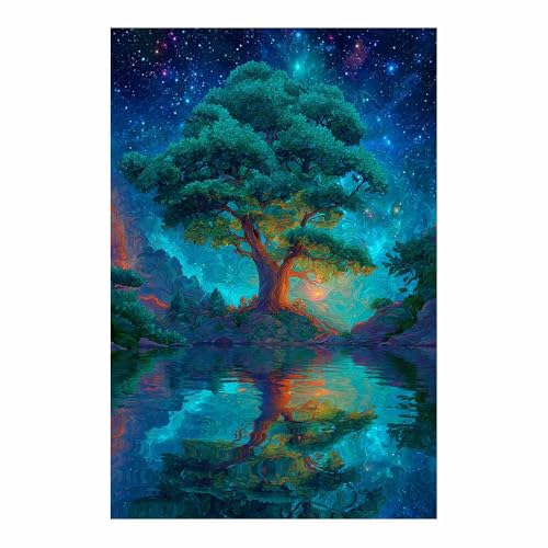 WUFIEA Baum des Lebens Modern Leinwandbild Sternennachtbaum Wohnzimmer Schlafzimmer Wandbild(Grün)-20x30cm Ungerahmt von WUFIEA