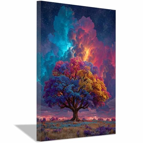 WUFIEA Baum des Lebens Modern Leinwandbild Wolkenbaum Wohnzimmer Schlafzimmer Wandbild(Blau)-40x60cm Gerahmt von WUFIEA