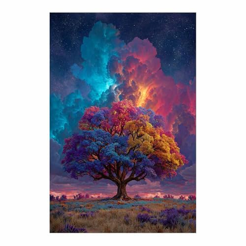 WUFIEA Baum des Lebens Modern Leinwandbild Wolkenbaum Wohnzimmer Schlafzimmer Wandbild(Blau)-40x60cm Ungerahmt von WUFIEA