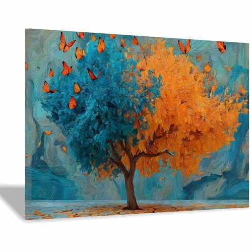 WUFIEA Baum des Lebens Modern Leinwandbild Zweifarbiger Baum Wohnzimmer Schlafzimmer Wandbild(Orange)-20x30cm Gerahmt von WUFIEA