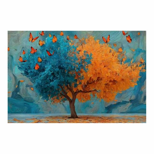 WUFIEA Baum des Lebens Modern Leinwandbild Zweifarbiger Baum Wohnzimmer Schlafzimmer Wandbild(Orange)-60x80cm Ungerahmt von WUFIEA