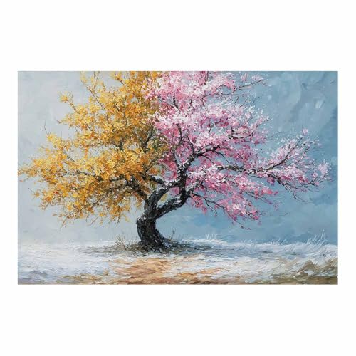 WUFIEA Baum des Lebens Modern Leinwandbild Zweifarbiger Baum Wohnzimmer Schlafzimmer Wandbild(Rosa)-70x100cm Ungerahmt von WUFIEA
