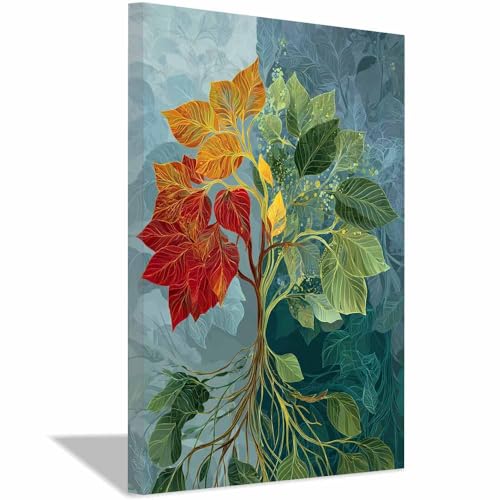 WUFIEA Baum des Lebens Modern Leinwandbild Zwilling Bäume Wohnzimmer Schlafzimmer Wandbild(Grün)-60x80cm Gerahmt von WUFIEA