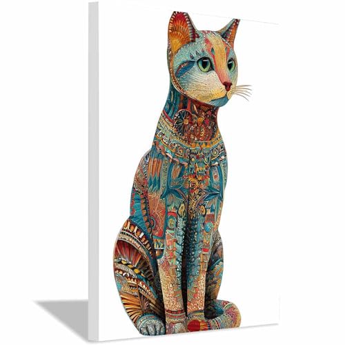 WUFIEA Katze Leinwand Gemälde Wandkunst Bunte Dekoration-Mog für Badezimmer, Poster Home lustige Tier Dekoration(Mehrfarbige208)-60x80cm Gerahmt von WUFIEA