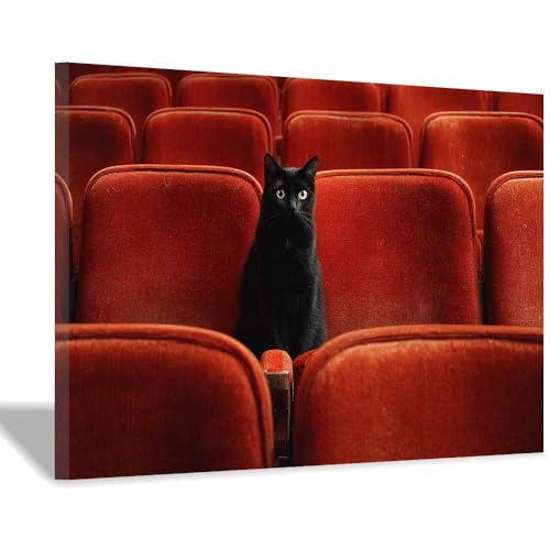 WUFIEA Katze Leinwand Gemälde Wandkunst Mog sitzt auf einem Stuhl für Badezimmer, Poster Home lustige Tier Dekoration(Rot13)-60x90cm Gerahmt von WUFIEA