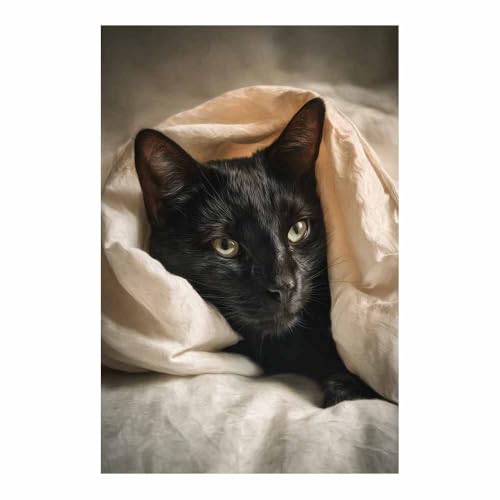 WUFIEA Katzen-Wandkunst, lustige Tier-Leinwand Bett-Mog für Badezimmer, Toilette Wohnzimmer, Schlafzimmer, Wanddekoration(schwarz188)-60x90cm Ungerahmt von WUFIEA