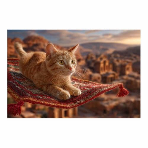 WUFIEA Katzen-Wandkunst, lustige Tier-Leinwand Fliegender Teppich-Mog für Badezimmer, Toilette Wohnzimmer, Schlafzimmer, Wanddekoration(Orange92)-40x60cm Ungerahmt von WUFIEA