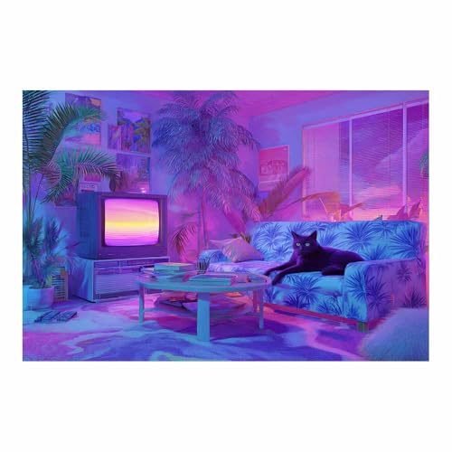 WUFIEA Katzen-Wandkunst, lustige Tier-Leinwand Sofa-Mog für Badezimmer, Toilette Wohnzimmer, Schlafzimmer, Wanddekoration(Violett89)-60x90cm Ungerahmt von WUFIEA