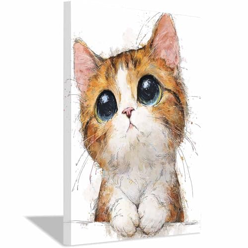 WUFIEA Leinwandbild mit Katzenmotiv, lustiges Tier Aquarell Mog Wohnzimmer Schlafzimmer Badezimmer Halloween Wanddekoration(Braun276)-60x90cm Gerahmt von WUFIEA