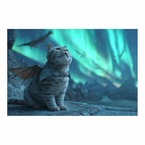 WUFIEA Leinwandbild mit Katzenmotiv, lustiges Tier Aurora-Mog Wohnzimmer Schlafzimmer Badezimmer Halloween Wanddekoration(Minzgrün102)-70x100cm Ungerahmt von WUFIEA