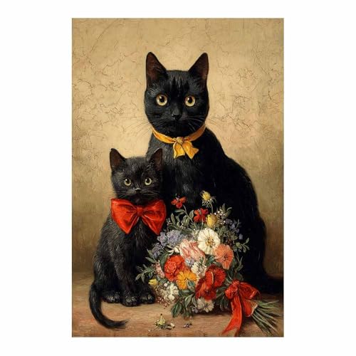 WUFIEA Leinwandbild mit Katzenmotiv, lustiges Tier Blumenstrauß-Mog Wohnzimmer Schlafzimmer Badezimmer Halloween Wanddekoration(Kaki285)-70x100cm Ungerahmt von WUFIEA