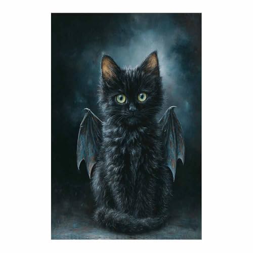 WUFIEA Leinwandbild mit Katzenmotiv, lustiges Tier Fledermausmog Wohnzimmer Schlafzimmer Badezimmer Halloween Wanddekoration(schwarz156)-70x100cm Ungerahmt von WUFIEA