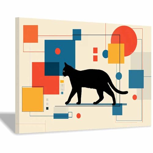 WUFIEA Leinwandbild mit Katzenmotiv, lustiges Tier Geometrischer Mog Wohnzimmer Schlafzimmer Badezimmer Halloween Wanddekoration(Kaki123)-60x90cm Gerahmt von WUFIEA