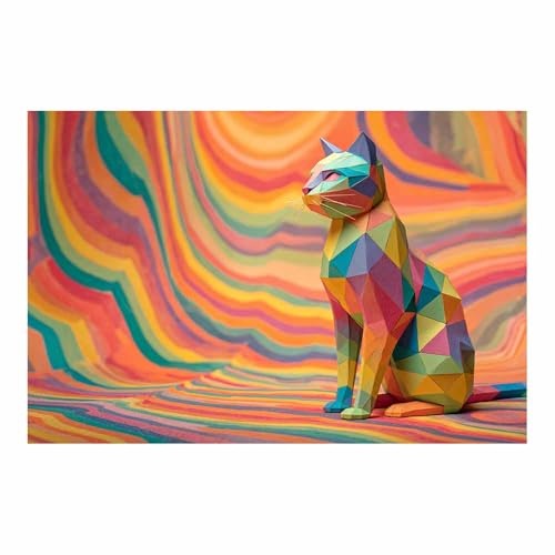 WUFIEA Leinwandbild mit Katzenmotiv, lustiges Tier Geometrischer Mog Wohnzimmer Schlafzimmer Badezimmer Halloween Wanddekoration(Mehrfarbige48)-20x30cm Ungerahmt von WUFIEA