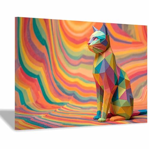WUFIEA Leinwandbild mit Katzenmotiv, lustiges Tier Geometrischer Mog Wohnzimmer Schlafzimmer Badezimmer Halloween Wanddekoration(Mehrfarbige48)-40x60cm Gerahmt von WUFIEA