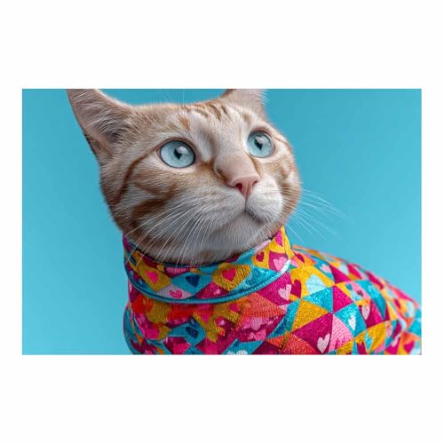 WUFIEA Leinwandbild mit Katzenmotiv, lustiges Tier Gescheckter Mog Wohnzimmer Schlafzimmer Badezimmer Halloween Wanddekoration(Blau42)-40x60cm Ungerahmt von WUFIEA