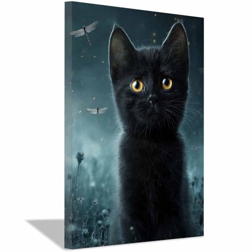 WUFIEA Leinwandbild mit Katzenmotiv, lustiges Tier Libellenmog Wohnzimmer Schlafzimmer Badezimmer Halloween Wanddekoration(Dunkelgrau159)-60x90cm Gerahmt von WUFIEA