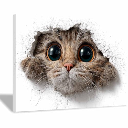 WUFIEA Leinwandbild mit Katzenmotiv, lustiges Tier Lochmog Wohnzimmer Schlafzimmer Badezimmer Halloween Wanddekoration(Braun135)-20x30cm Gerahmt von WUFIEA