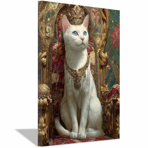 WUFIEA Leinwandbild mit Katzenmotiv, lustiges Tier Miau-Monarchen Wohnzimmer Schlafzimmer Badezimmer Halloween Wanddekoration(Weiß171)-20x30cm Gerahmt von WUFIEA
