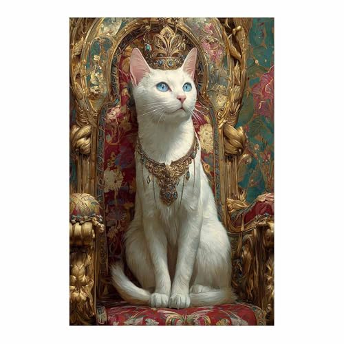 WUFIEA Leinwandbild mit Katzenmotiv, lustiges Tier Miau-Monarchen Wohnzimmer Schlafzimmer Badezimmer Halloween Wanddekoration(Weiß171)-20x30cm Ungerahmt von WUFIEA