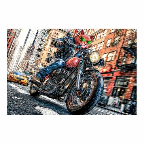 WUFIEA Leinwandbild mit Katzenmotiv, lustiges Tier Motorrad-Mog Wohnzimmer Schlafzimmer Badezimmer Halloween Wanddekoration(schwarz96)-40x60cm Ungerahmt von WUFIEA
