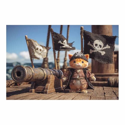 WUFIEA Leinwandbild mit Katzenmotiv, lustiges Tier Piratenmog Wohnzimmer Schlafzimmer Badezimmer Halloween Wanddekoration(Braun66)-60x90cm Ungerahmt von WUFIEA