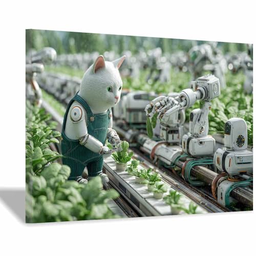 WUFIEA Leinwandbild mit Katzenmotiv, lustiges Tier Roboterarm-Mog Wohnzimmer Schlafzimmer Badezimmer Halloween Wanddekoration(Grün81)-40x60cm Gerahmt von WUFIEA