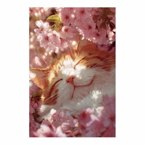 WUFIEA Leinwandbild mit Katzenmotiv, lustiges Tier Schlafender Kirsch-Mog Wohnzimmer Schlafzimmer Badezimmer Halloween Wanddekoration(Rosa177)-20x30cm Ungerahmt von WUFIEA